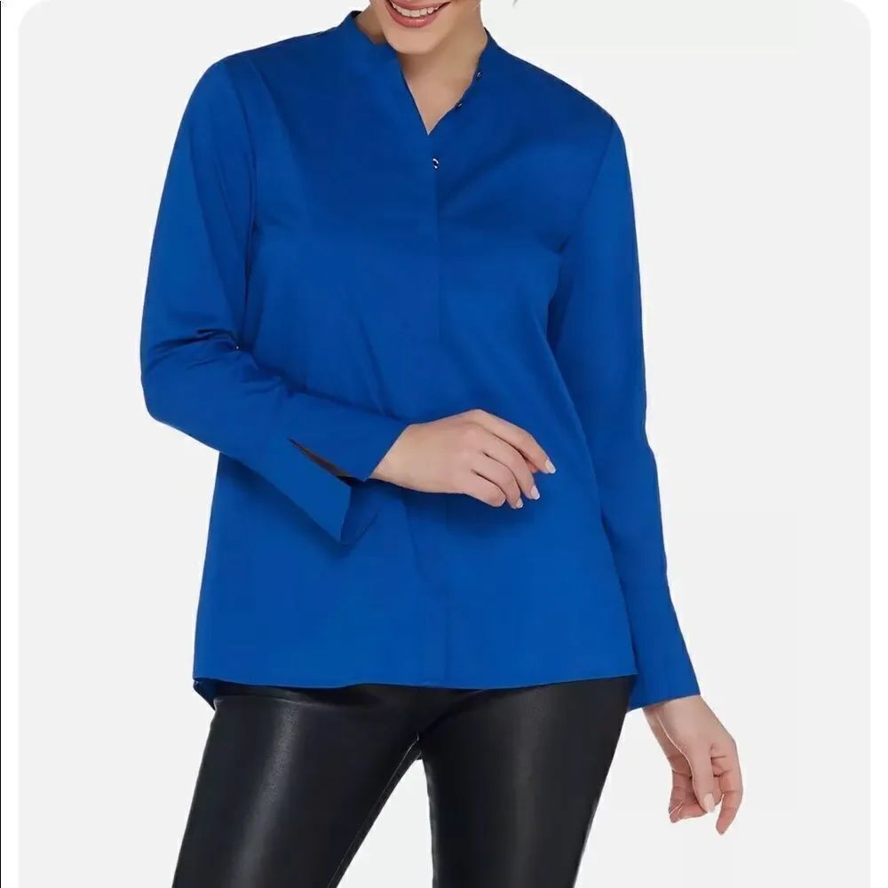 H by Halston Poplin Button Front Shirt